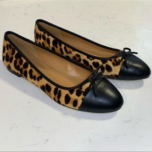 J. Crew Leopard Print Ballerina Flats New Black Toe Cap Size 9